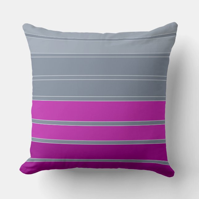 Striped grey purple fashion pattern throw pillow (Front)