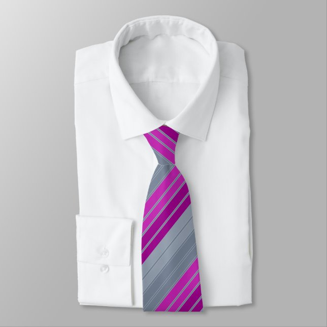 Striped grey purple fashion pattern  tie (Tied)