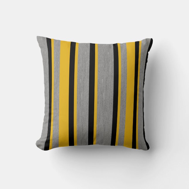 Striped Grey Tweed Throw Pillow (Front)