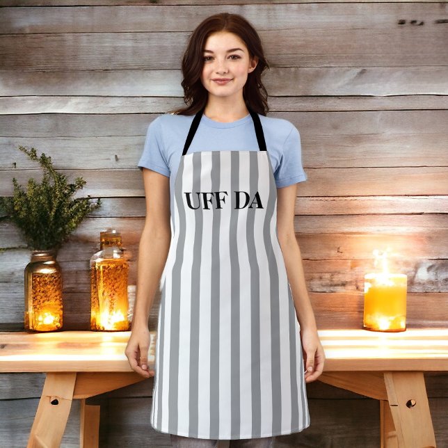 Striped Grey Uff Da All-Over Print Apron (Have a little fun in the kitchen with this expressive apron)