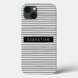Striped Grey White Pattern Personalized iPhone 13 Case