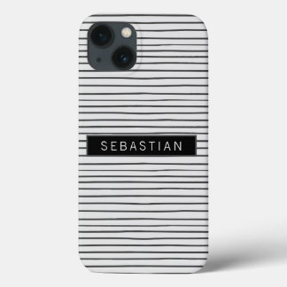 Striped Grey White Pattern Personalized iPhone 13 Case
