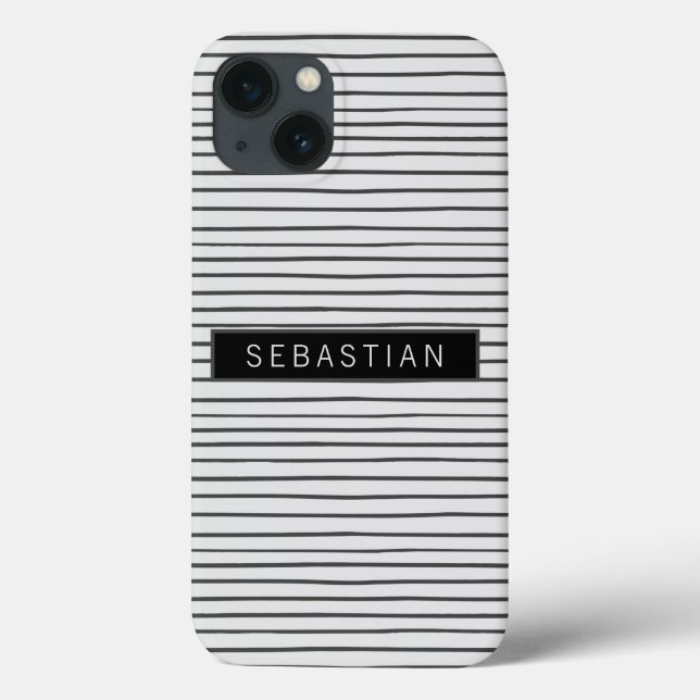 Striped Grey White Pattern Personalized Case-Mate iPhone Case (Back)
