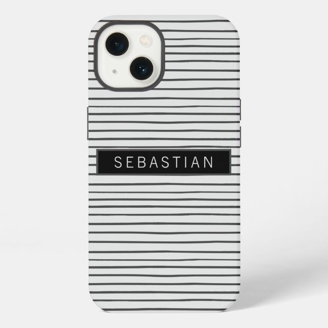 Striped Grey White Pattern Personalized iPhone Case (Back)