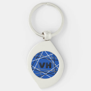 Striped Guitar Blue White Black Initials  Keychain