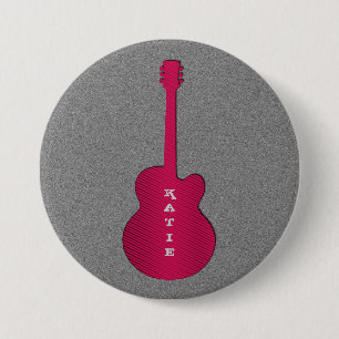 Striped Guitar Button, Hot Pink 3 Inch Round Button