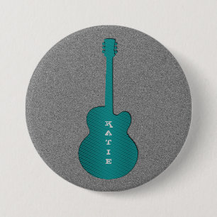 Striped Guitar Button, Turquoise 3 Inch Round Button