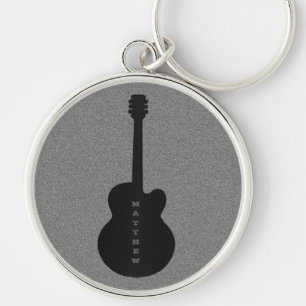 Striped Guitar Keychain, Black Keychain