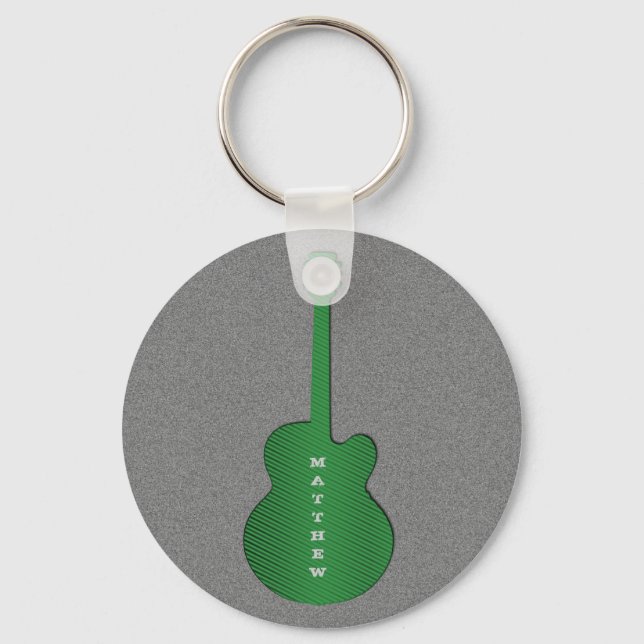 Striped Guitar Keychain, Green Keychain (Front)