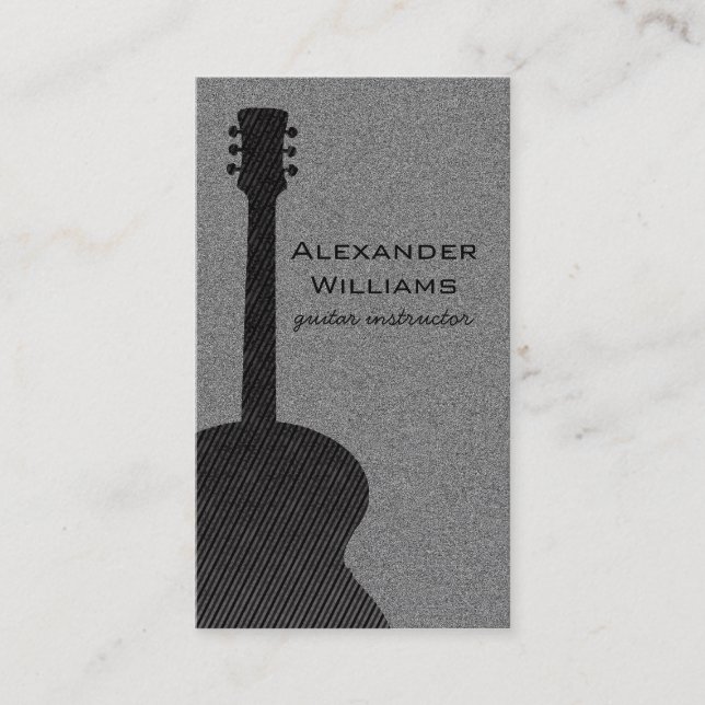 Striped Guitar Music Business Card, Black Business Card (Front)