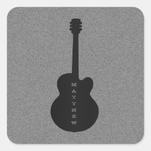 Striped Guitar Square Stickers, Black Sticker