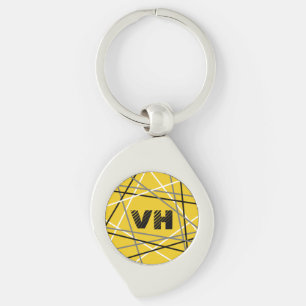 Striped Guitar Yellow White Black Initials Keychain