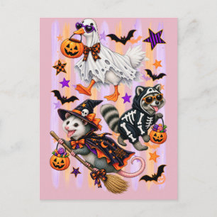 Striped Halloween Silly Goose Raccoon opossum Invitation Postcard