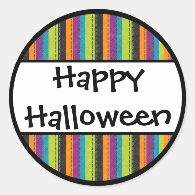 Striped Happy Halloween Classic Round Sticker (Front)