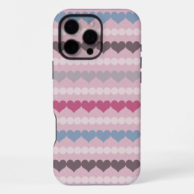 Striped Heart and Circle Pattern iPhone Case (Back)