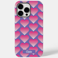 Striped Hearts Pattern Pink Magenta Purple Name