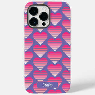 Striped Hearts Pattern Pink Magenta Purple Name Case-Mate iPhone 14 Pro Max Case