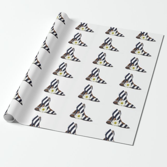 Striped Heels and Daisies Wrapping Paper (Unrolled)