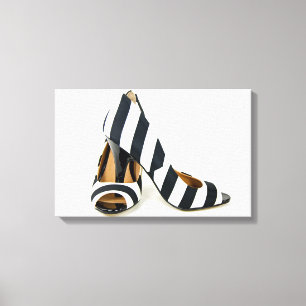 striped high heels on white canvas print