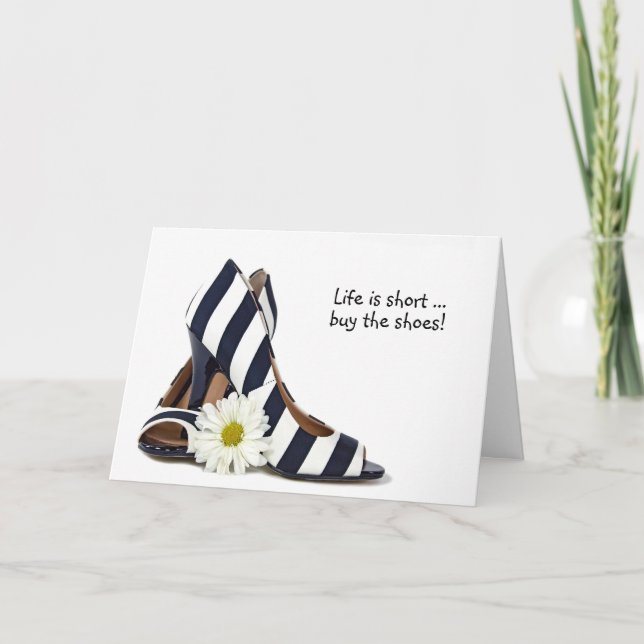 striped high heels with daisy birthday card (Front)