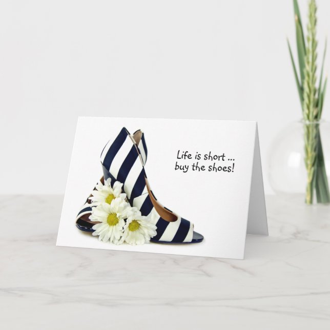 striped high heels with white daisy birthday card (Front)