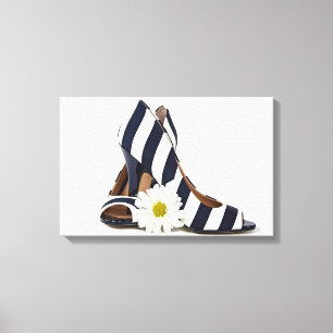 striped high heels with white daisy canvas print