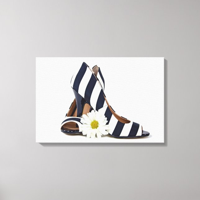 striped high heels with white daisy canvas print (Front)