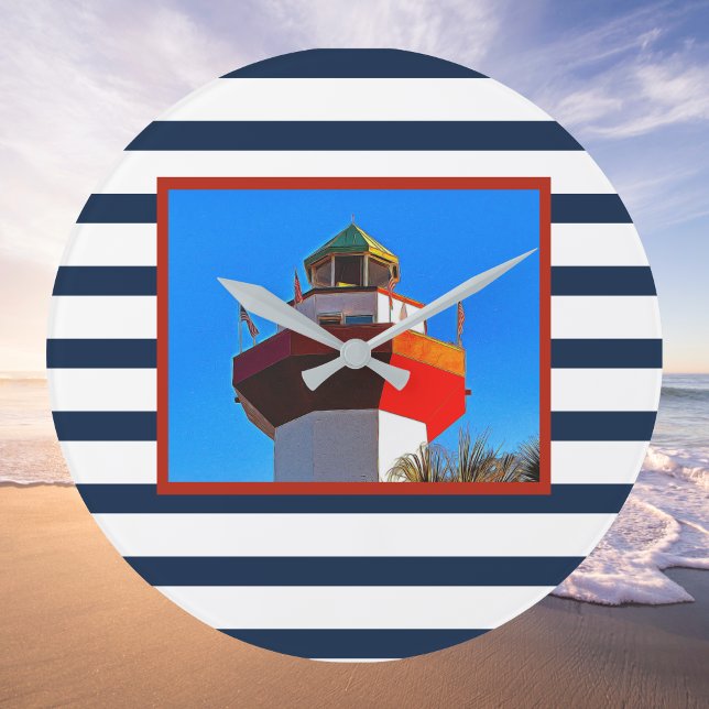 Striped Hilton Head Island Harbour Town Lighthouse Large Clock (Creator Uploaded)