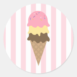 Striped Ice Cream Cone Round Sticker (5)