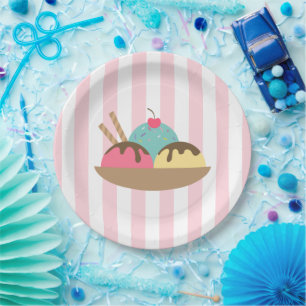 Striped Ice Cream Sundae Paper Plate