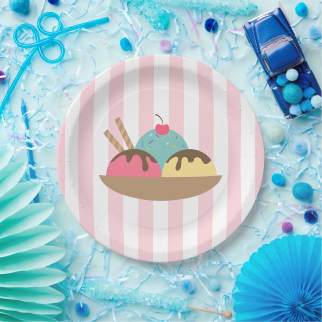 Striped Ice Cream Sundae Paper Plate (Party)