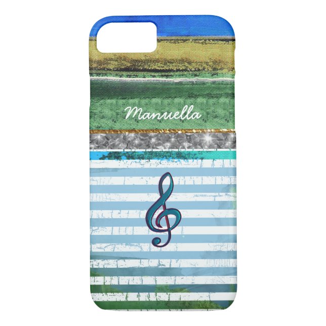 striped iPhone-6 with musical-note & personalized Case-Mate iPhone Case (Back)