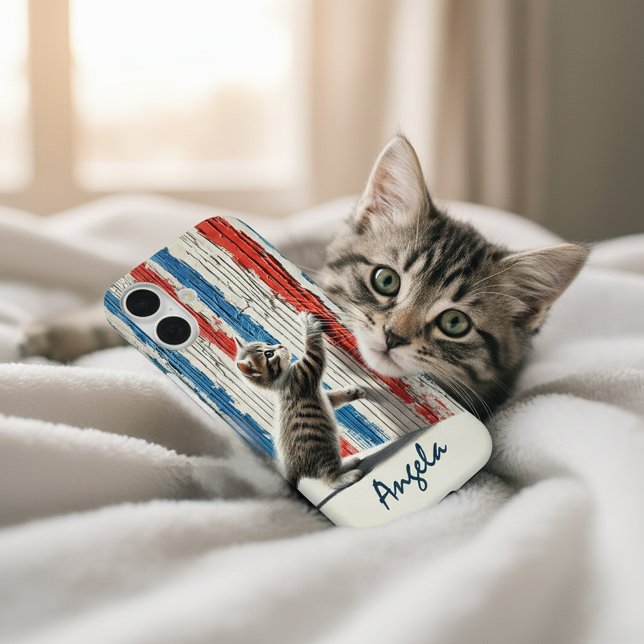 Striped Kitten, Striped Wall iPhone 16 Case (Creator Uploaded)