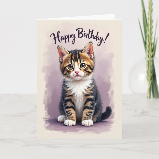 Striped Kitty Birthday Card (Front)