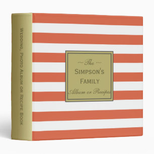 Striped Koi Fish Orange White Gold Wedding, Recipe Binder