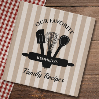 Striped Kraft Paper Family Name Recipe Cookbook Binder