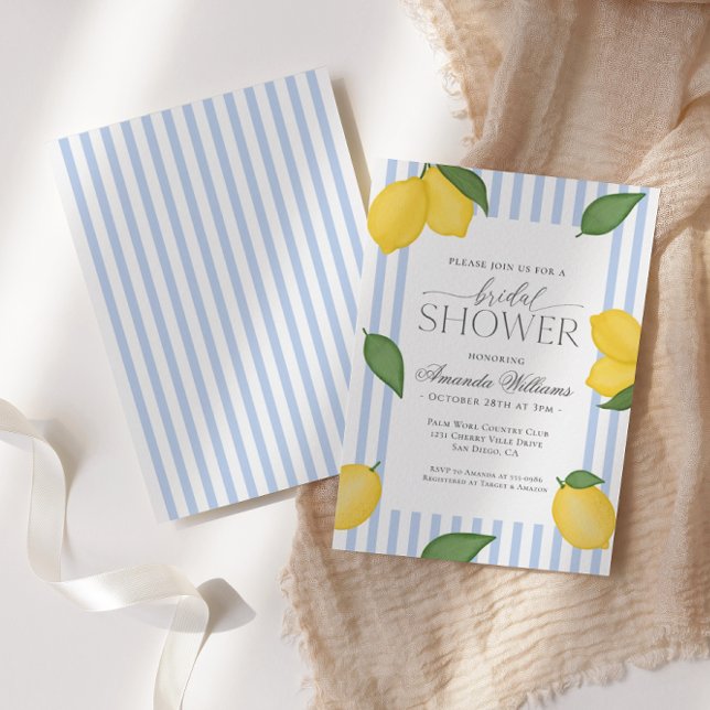 Striped Lemon Italian Mediterranean Bridal Shower  Invitation (Creator Uploaded)