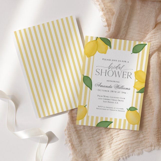 Striped Lemon Italian Mediterranean Bridal Shower  Invitation (Creator Uploaded)