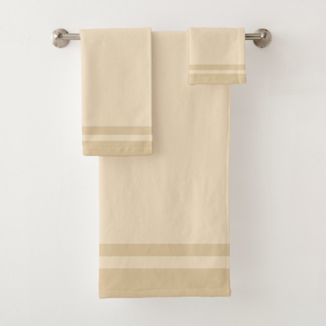 Striped Light Champagne Beige Bath Towel Set (Insitu)