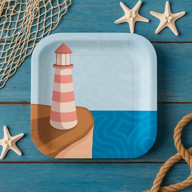 Striped Lighthouse Landscape Paper Plates (Creator Uploaded)