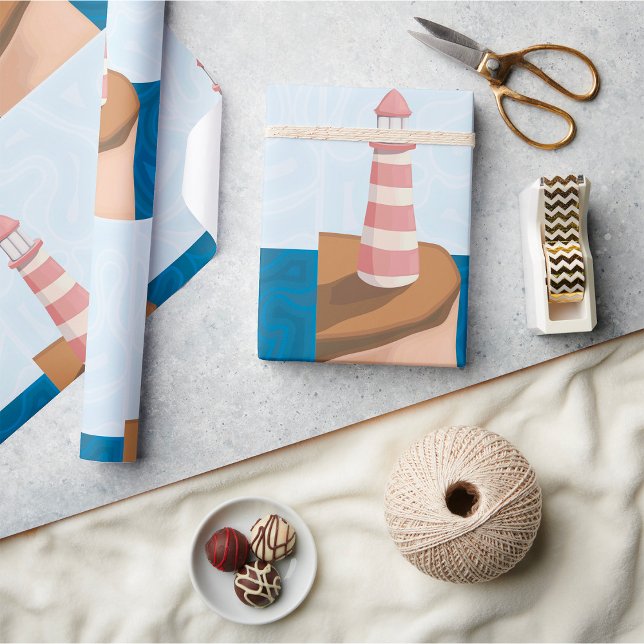 Striped Lighthouse Landscape Wrapping Paper (Creator Uploaded)