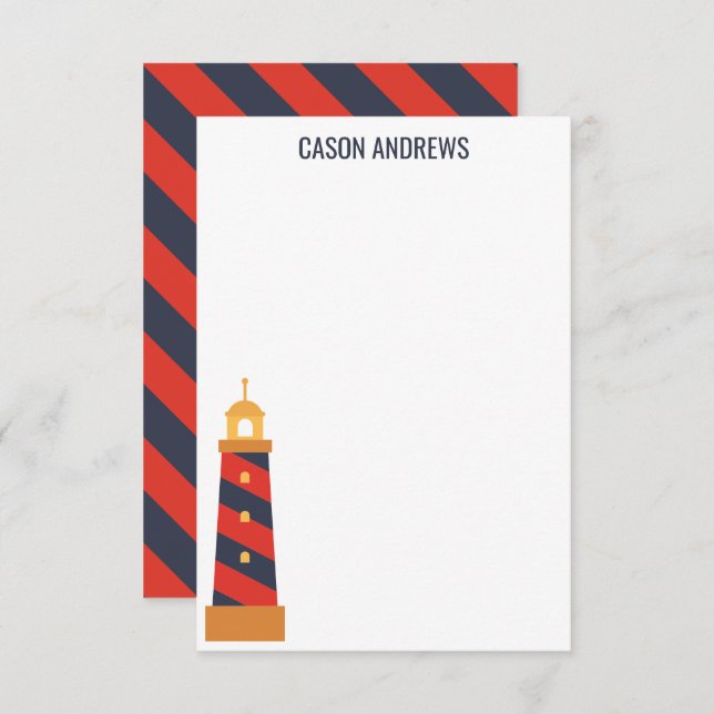 Striped Lighthouse Personalized Note Cards (Front/Back)