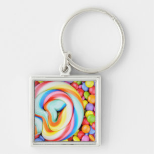 Striped Lollipop And Multicolored Smarties Keychain