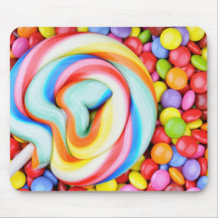 Striped Lollipop And Multicolored Smarties Mouse Pad