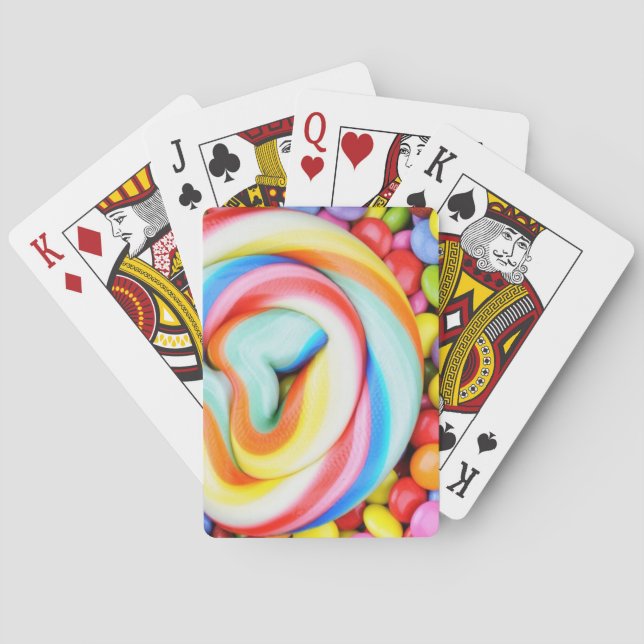 Striped Lollipop And Multicolored Smarties Playing Cards (Back)