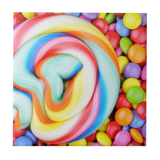Striped Lollipop And Multicolored Smarties Tile (Front)