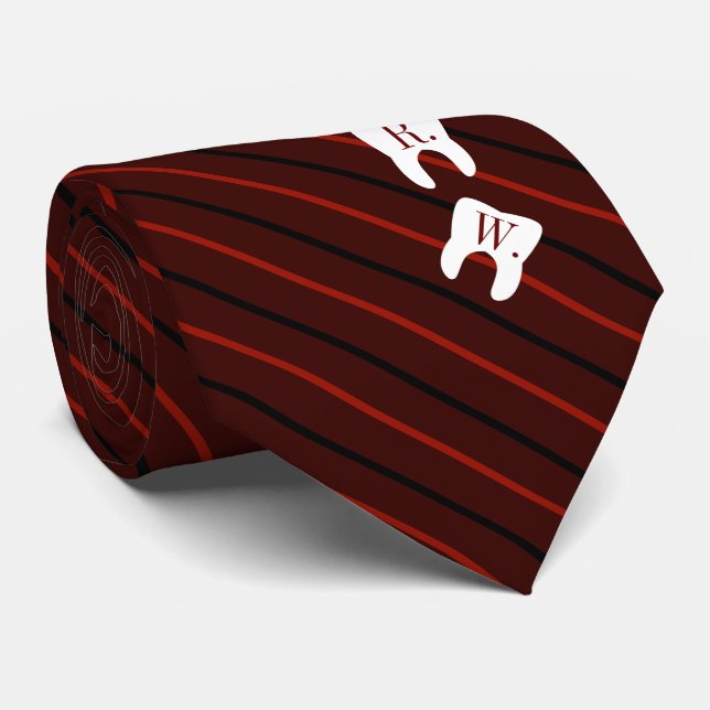 Striped Maroon Dentistry Initialized Teeth Tie (Rolled)
