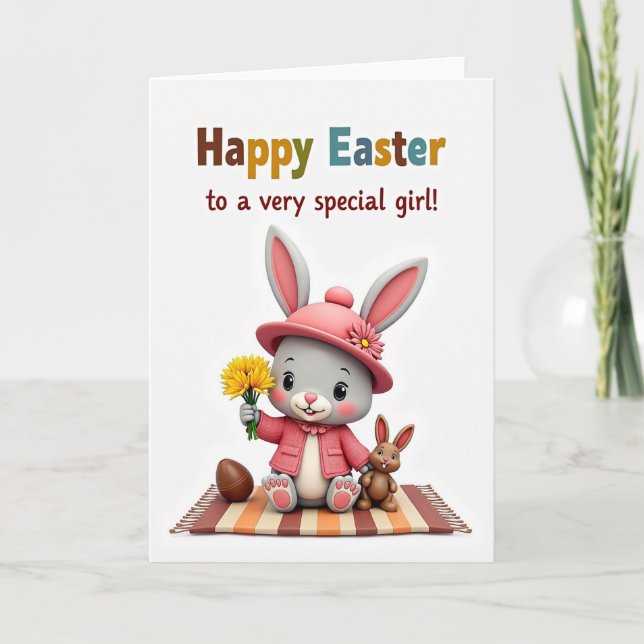 Striped Mat Happy Easter Card (Front)