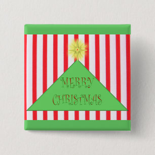 Striped Merry Christmas Tree 2 Inch Square Button