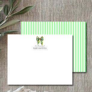 Striped Mint Green Bow Cute Nursery Note Card